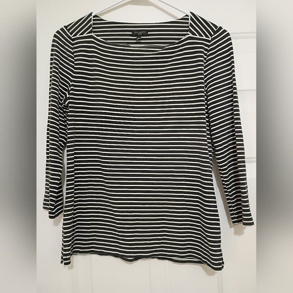 Talbots Petites Black and White Striped Women's 3/4 Sleeve Top Size Petite Small